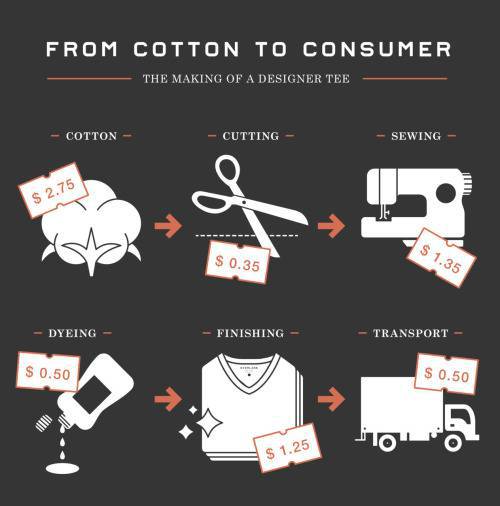 Everlane's infographic on the real costs of designer t-shirts, costs explained from cotton to consumer