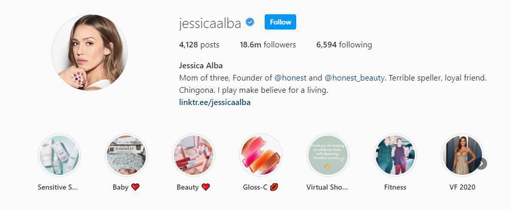 Jessica Alba's Instagram account and her large following