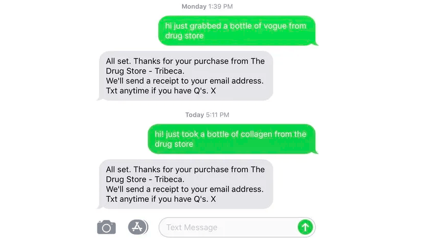 Text message from Dirty Lemon store rep