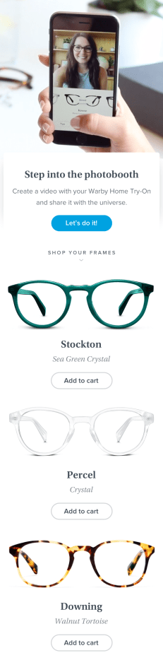 Video sharing option on Warby Parker app on iOS